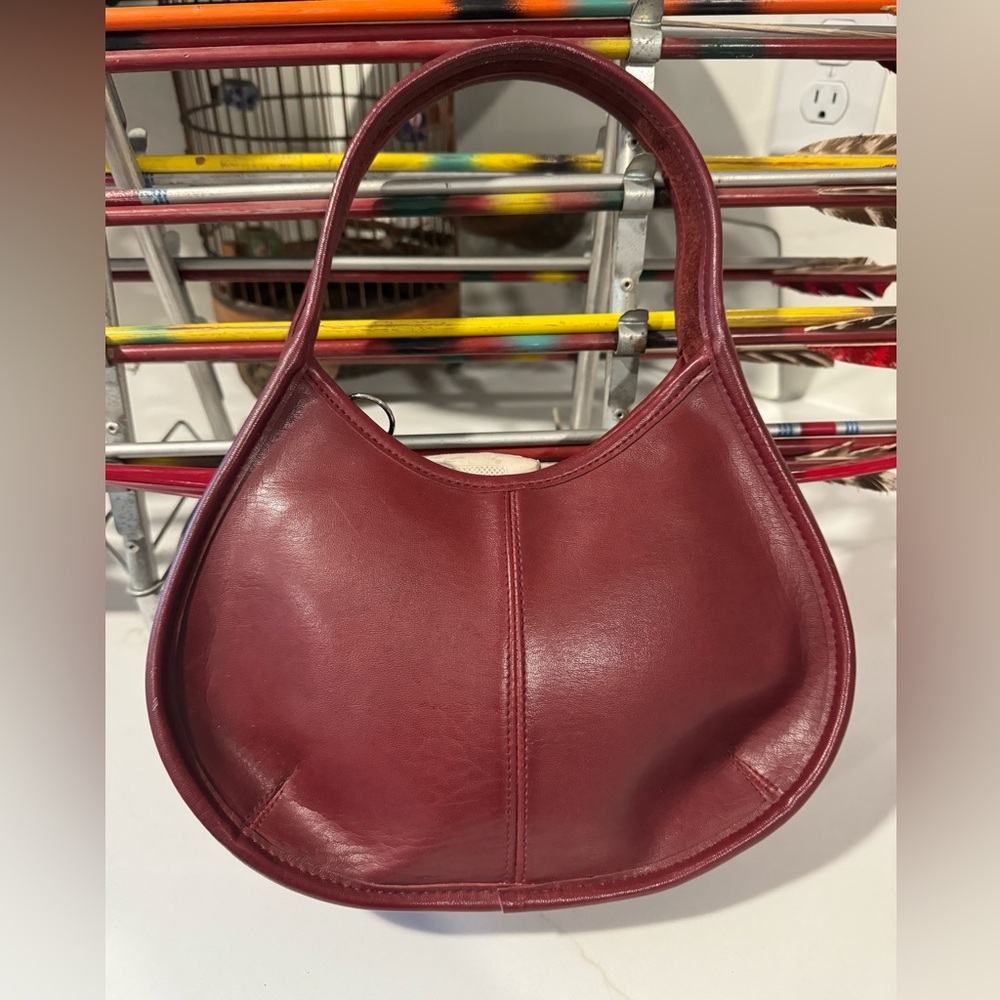 Small Maroon Burgundy purse GUC 10” X 6”suede interior vintage look